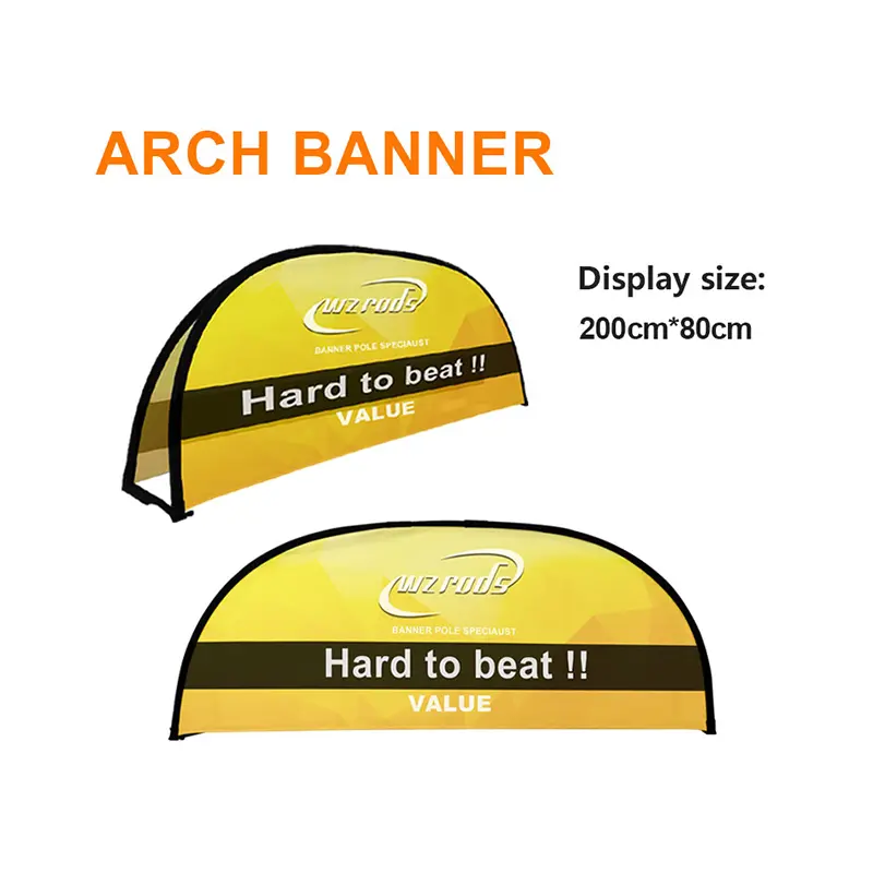 WZRODS Arch Banner Display - Yellow and black 200cm x 80cm outdoor advertising arch with “Hard to beat!! VALUE” slogan and composite pole structure