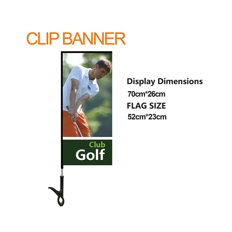 Rectangle Clip Banner (70cm x 26cm display) showcasing a golfer and 'Club Golf' design for compact promotional spaces.