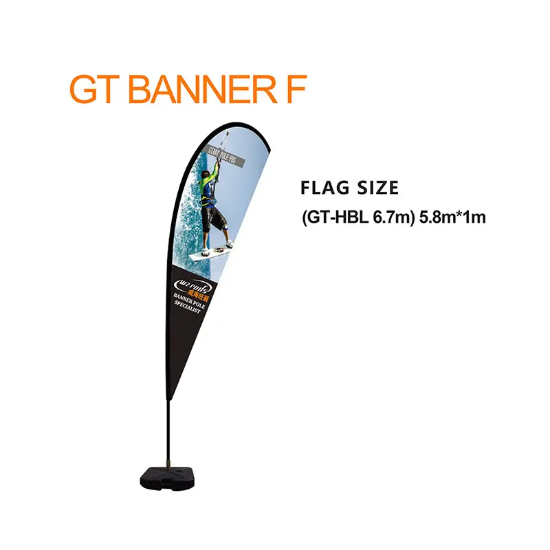 GT-Banner F 5.8m surfing flag with reinforced pole sleeve and rotating base for beach promotions