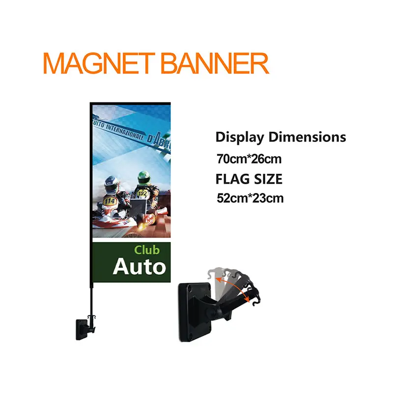 Racing-Themed Rectangle Magnetic Banner | Club Auto Branding with Adjustable Base for Cars
