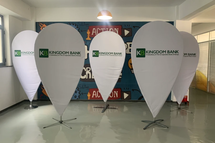 Wayfinding banner guiding foot traffic at festivals, exhibitions, and large venues.