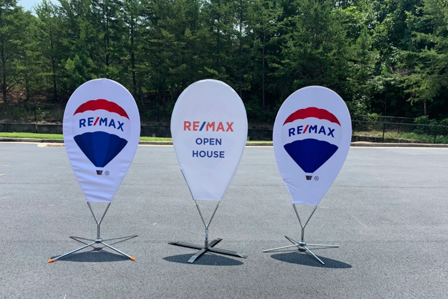 Pinpoint banner used as a highly visible location marker flag for event wayfinding and guiding visitors.