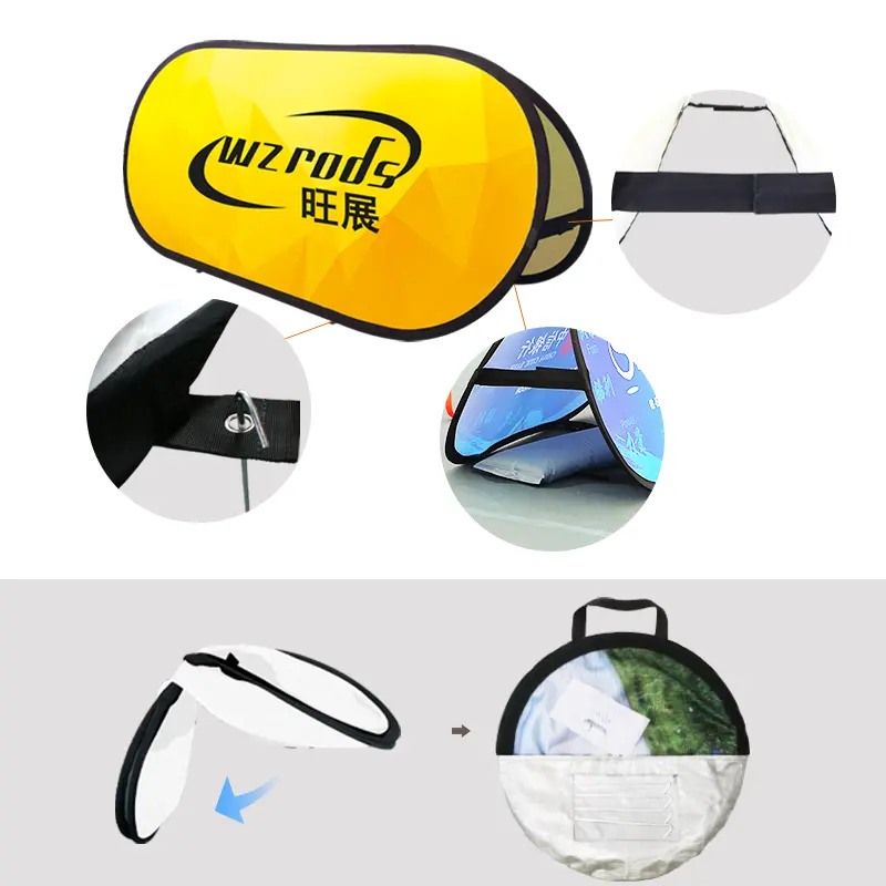 Portable oval banner frame by WZrods with black connectors and foldable structure. Includes carry bag and reinforced straps for quick event setup.
