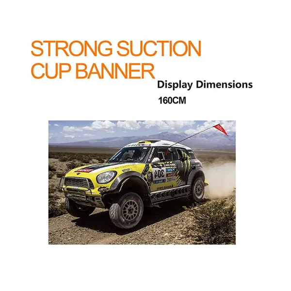 Off-Road Rally Car with Suction Cup Flag – 160cm Banner in Yellow & Black Racing Setup