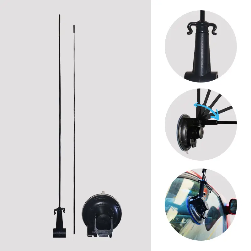 Adjustable suction cup base with rotating joint for secure attachment of promotional flags or accessories on smooth surfaces