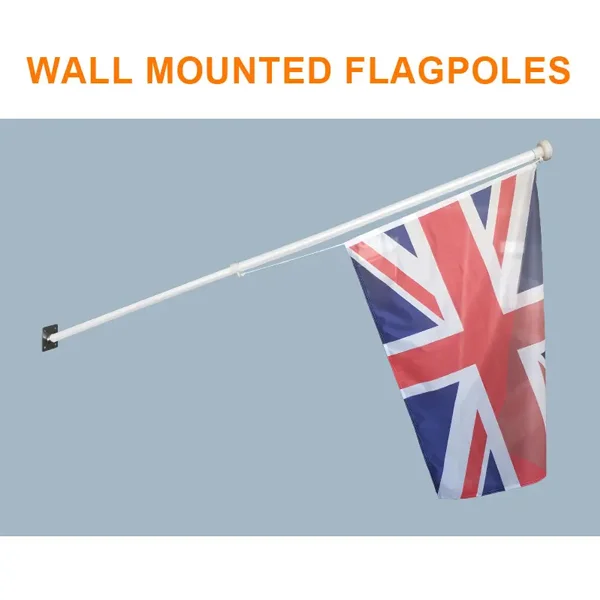 Wall-mounted flagpole displaying Union Jack with anti-furling design