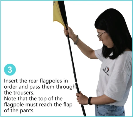 assemble feather flag step 3 Adding remaining flagpole sections until reaching pants flap