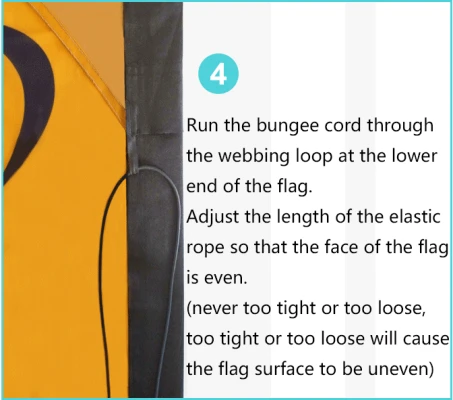assemble feather flag step 4 Adjusting bungee cord tension for smooth flag surface
