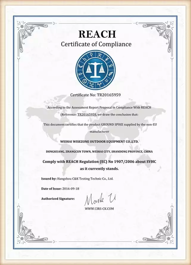 <b>REACH Compliance Certificate - Ground Spikes</b>